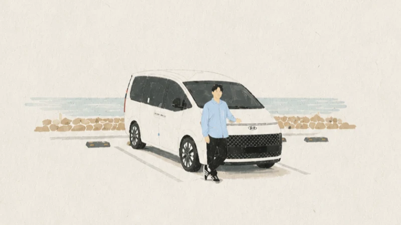 9 人座 Hyundai Staria 商務車與中文司機導遊插畫