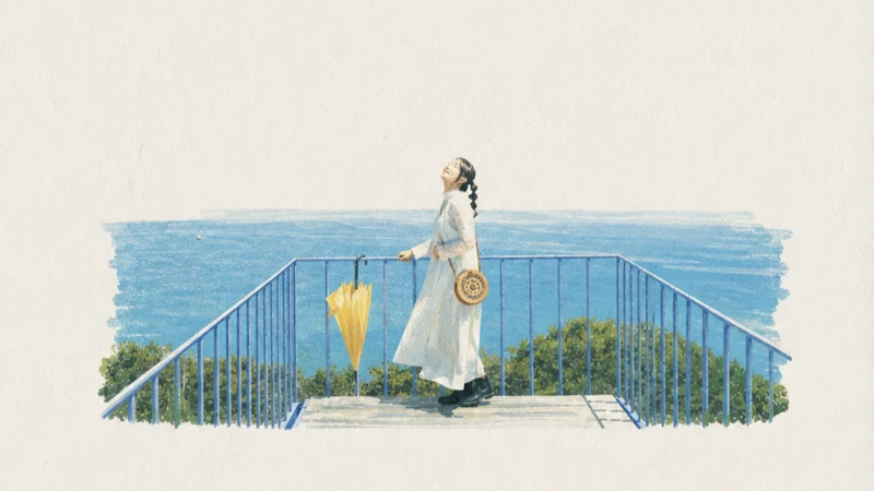 攝影師 Mia 在海邊展望台的旅拍插畫